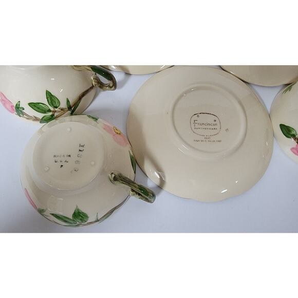 Franciscan DESERT ROSE Coffee Tea Cup Saucer Set of 3 TV Backstamp USA 1963-64 - Picture 7 of 7